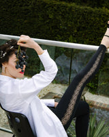 seamless black leggings for women lace detail high waist soft legginsg Hedoine